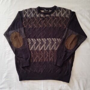 VTG Tosani Canada Sweater XLarge Black Textured Ebow Patch Coogi Style ColorBlck